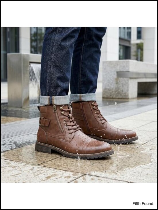 Men\'s Casual Combat Motorcycle Ankle Boots Lace-Up with Side Zipper